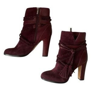 VINCE CAMUTO VC- CYNDIA SUEDE Tassel ANKLE BOOTIE SHOES CABERNET Women size 7.5M